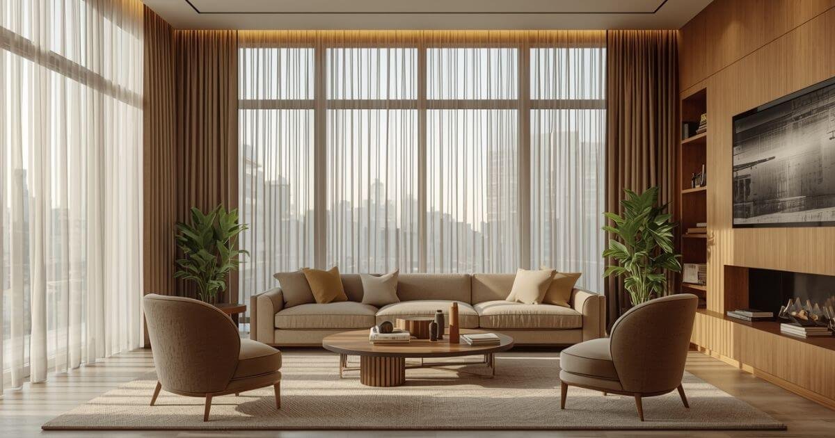 sheer curtains are hanging in livingroom