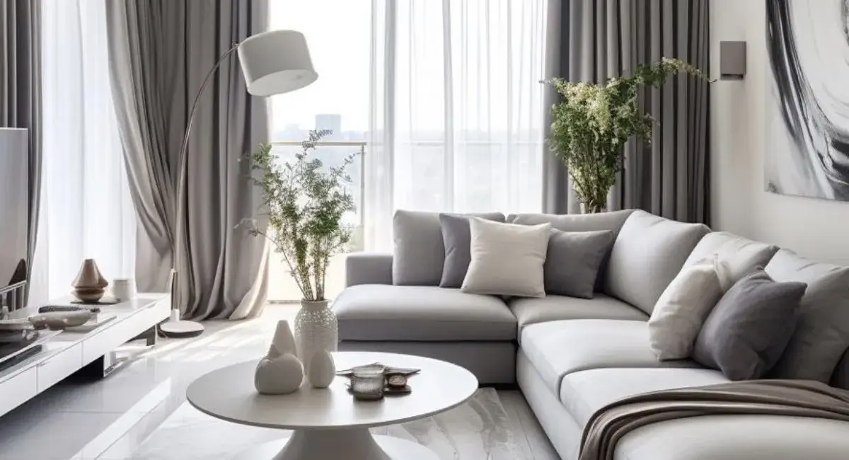Image of monochromatic gray curtains and furniture