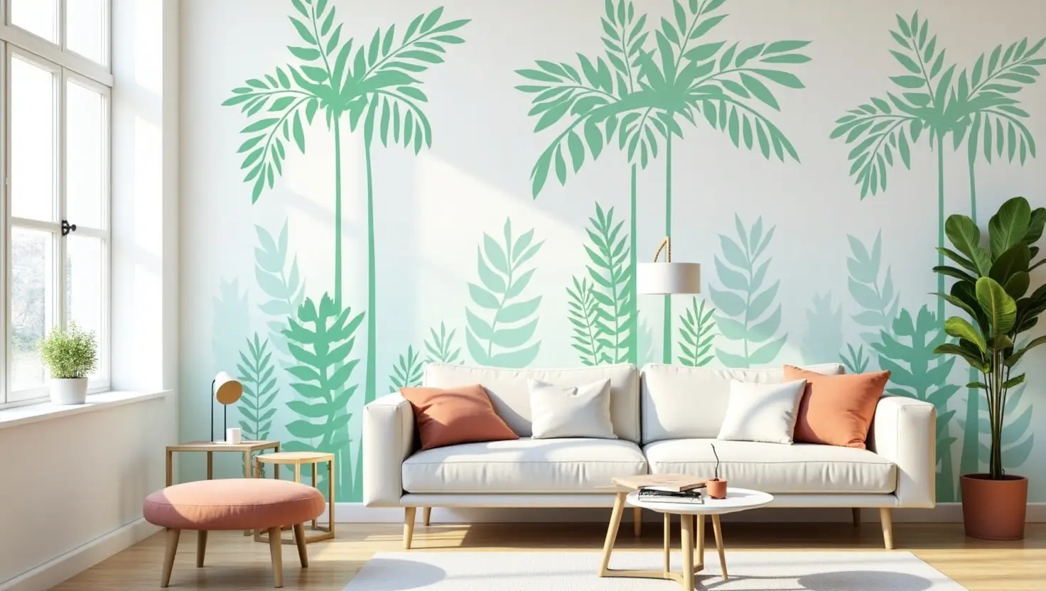 A feature wall decorated with peel and stick wall decals, transforming a simple space into a stylish focal point.