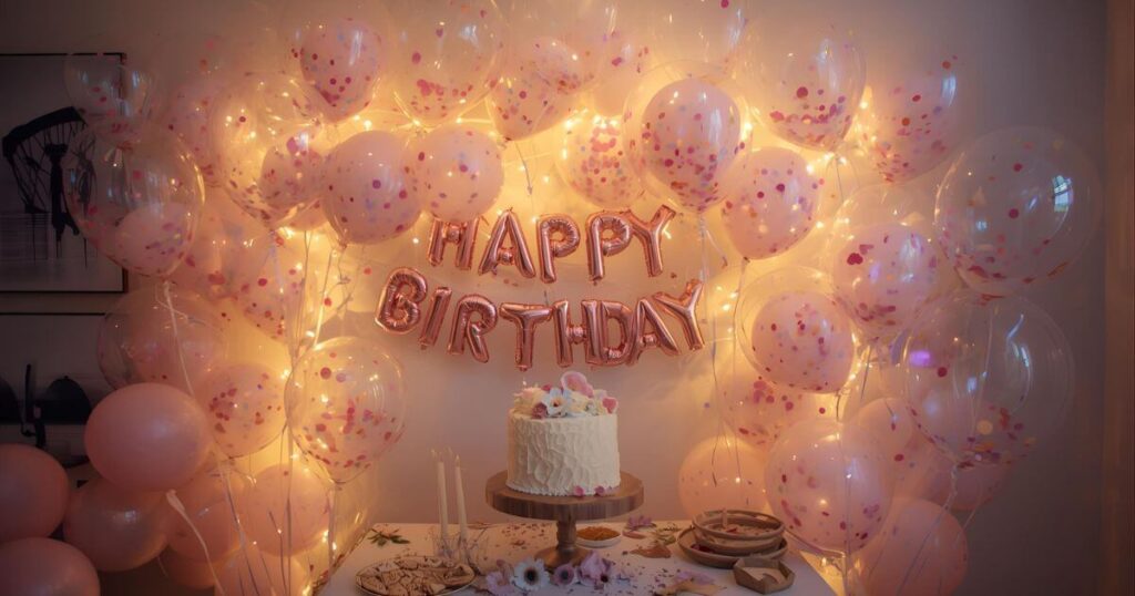 Simple birthday decoration ideas at home with DIY confetti balloons filled with glitter