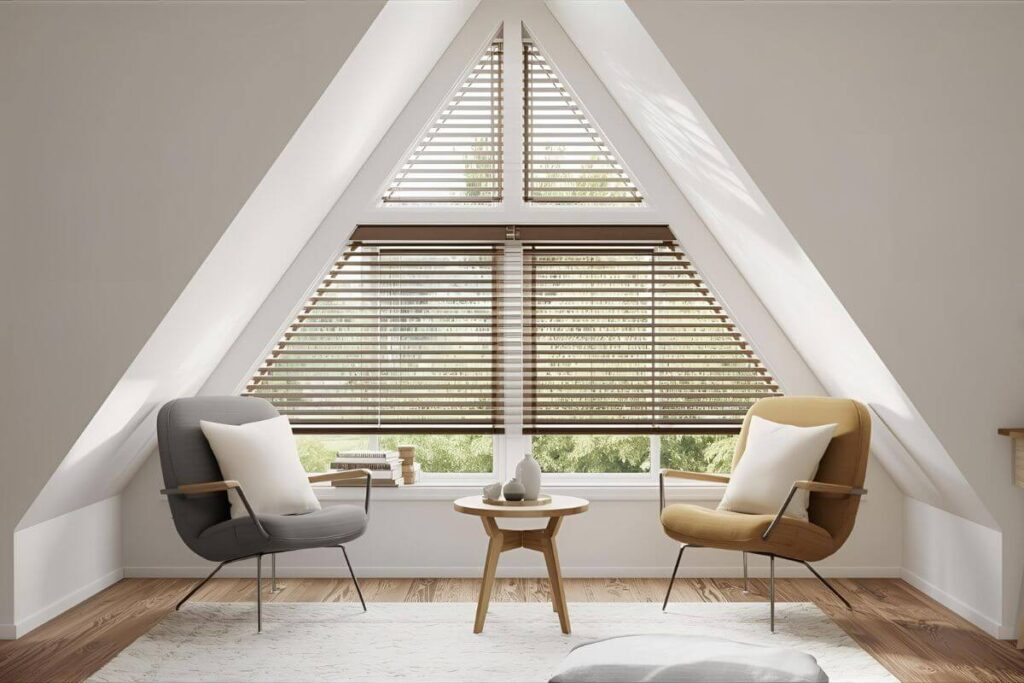 Comparison of standard vs custom blinds for triangular windows.
