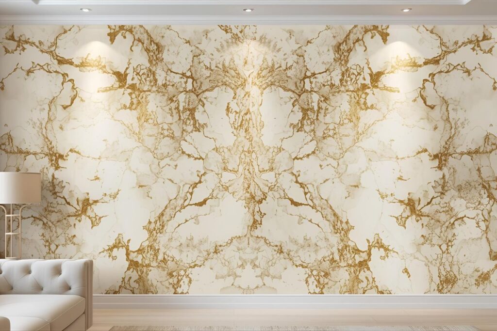 Interior wall with cream UV PVC marble sheets showing natural marble veins