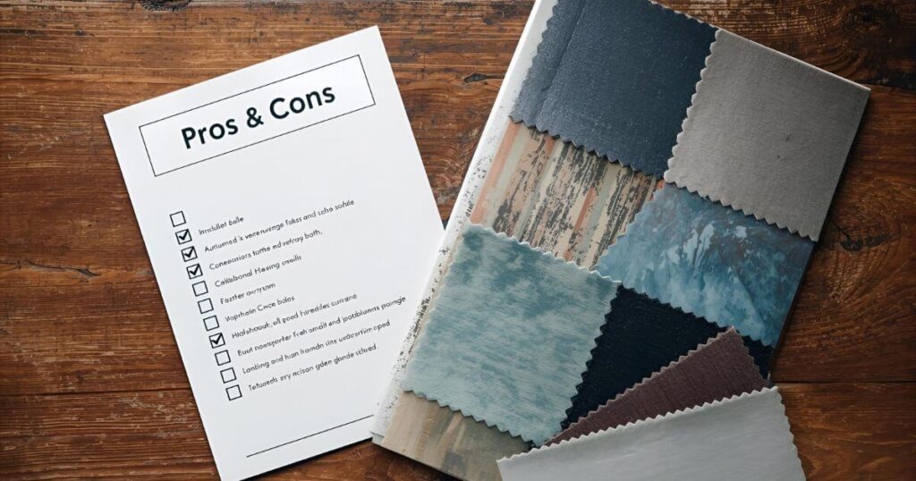 Pros and cons checklist with cellular shade fabric samples