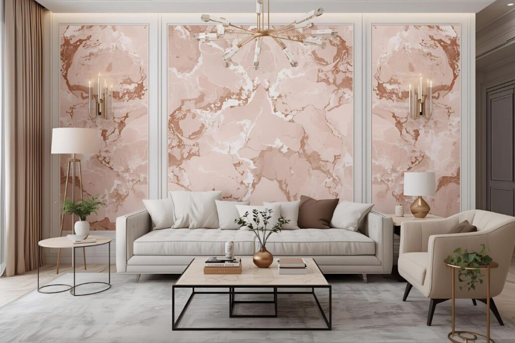 Affordable luxury interior wall with pastel pink UV PVC marble sheets