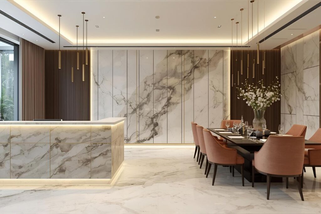 Office conference room with PVC marble walls