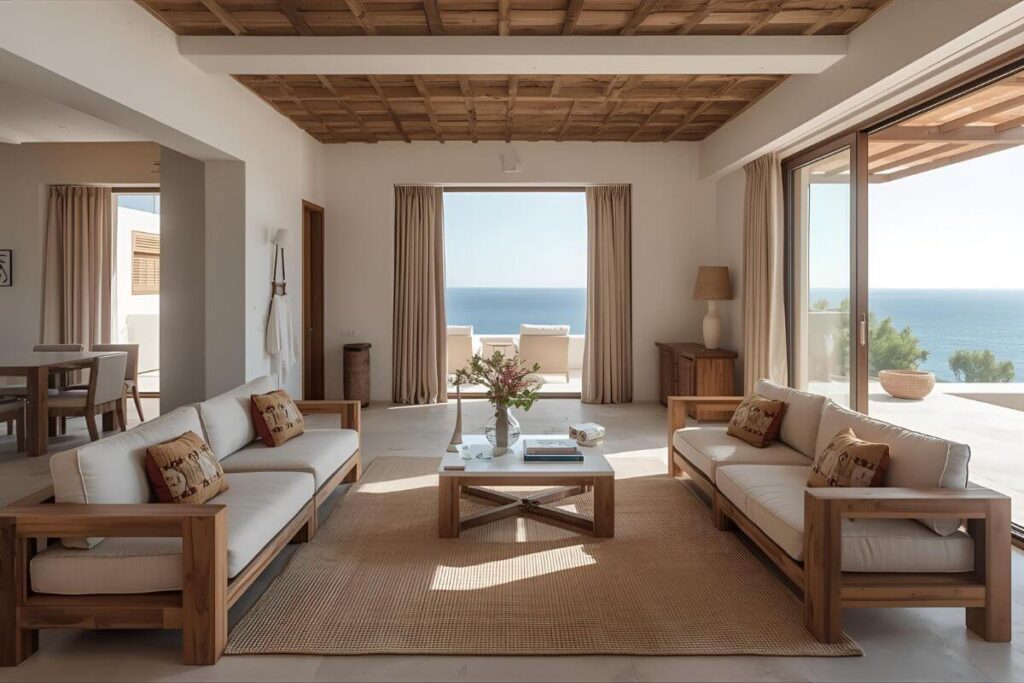 Eco-friendly modern Mediterranean minimalist interior with natural materials