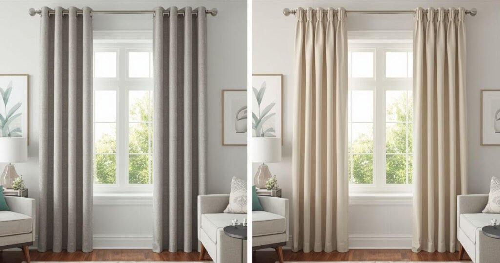 Grommet vs rod pocket curtains comparison showing modern and classic curtain heading styles