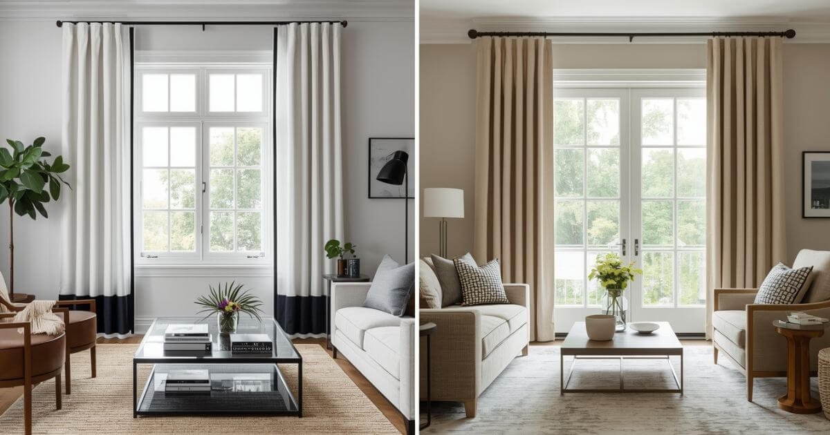 Grommet vs rod pocket curtains comparison showing modern and classic curtain heading styles