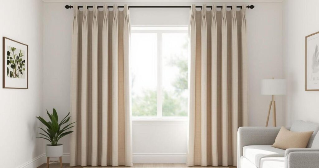 Pinch pleat curtains with evenly spaced pleats