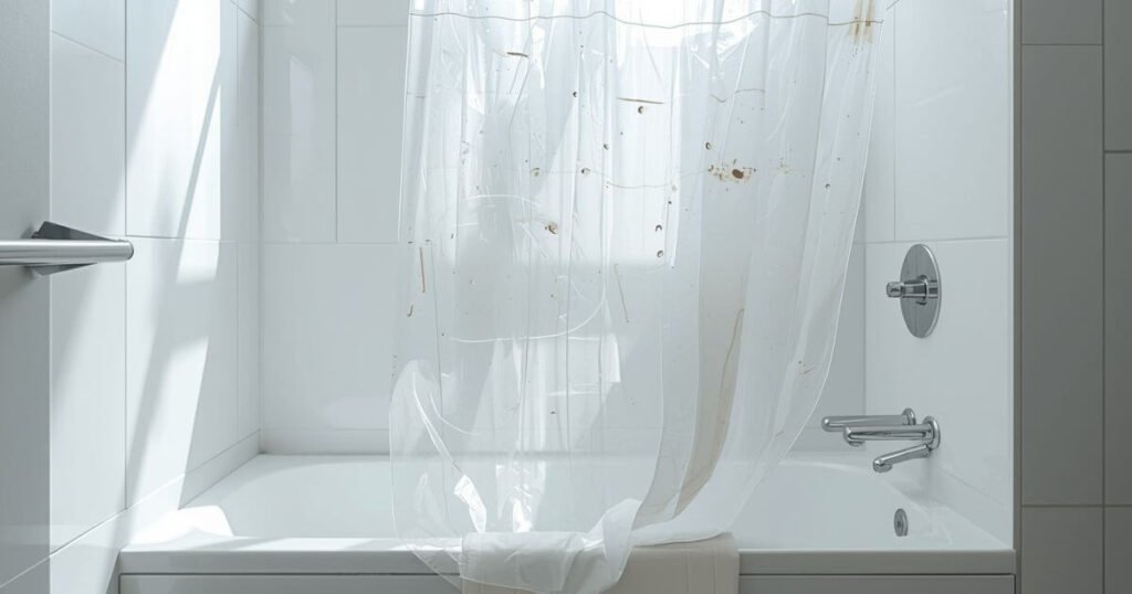 removing plastic shower curtain liner from shower rod for cleaning