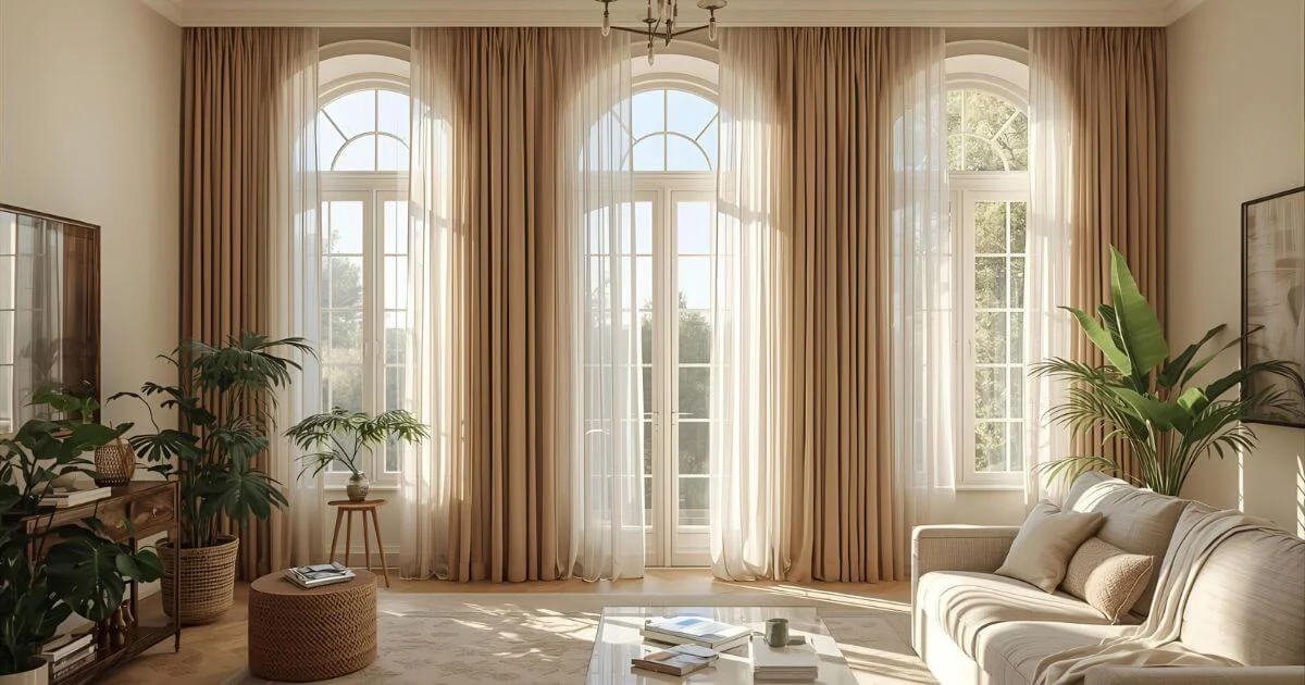 Bright, cozy family living room showcasing elegant curtains for improved light control.