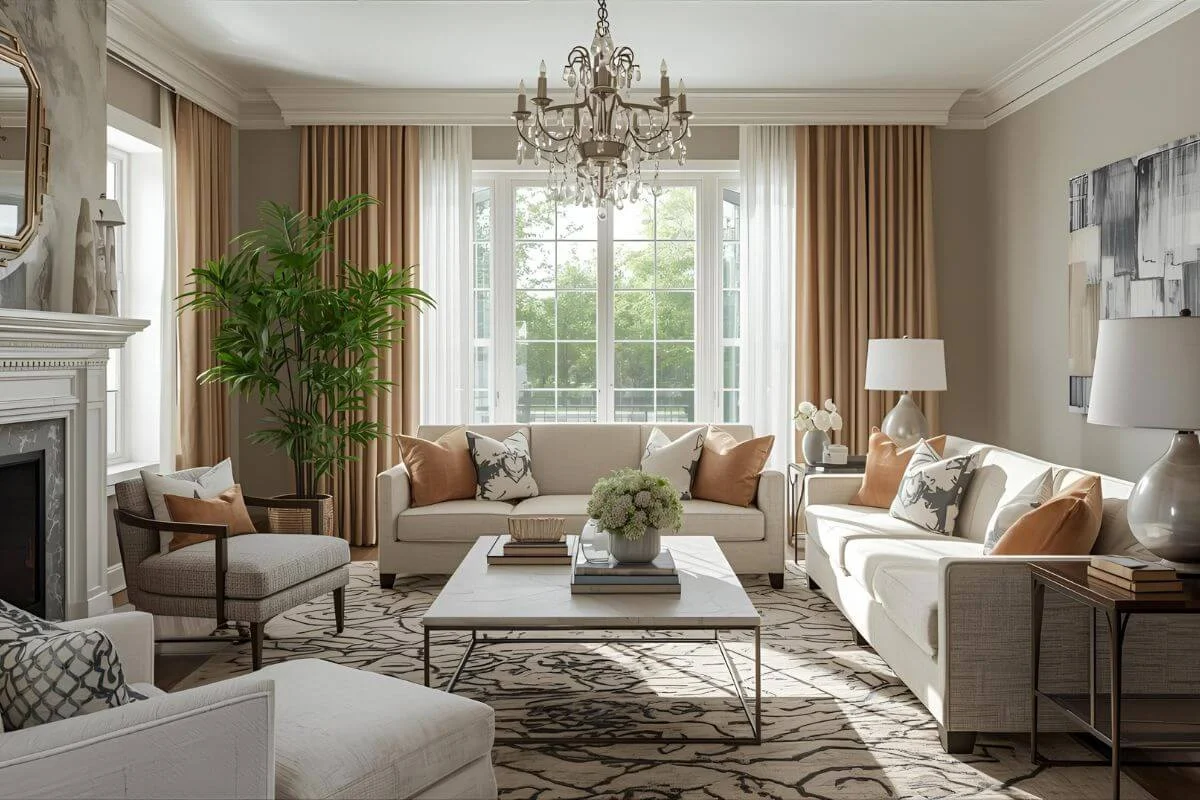 Stylish living room with modern luxury curtains creating a cozy and elegant atmosphere.