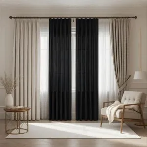 “Modern curtain styles including sheer, blackout, and patterned drapes displayed in a stylish home interior.”