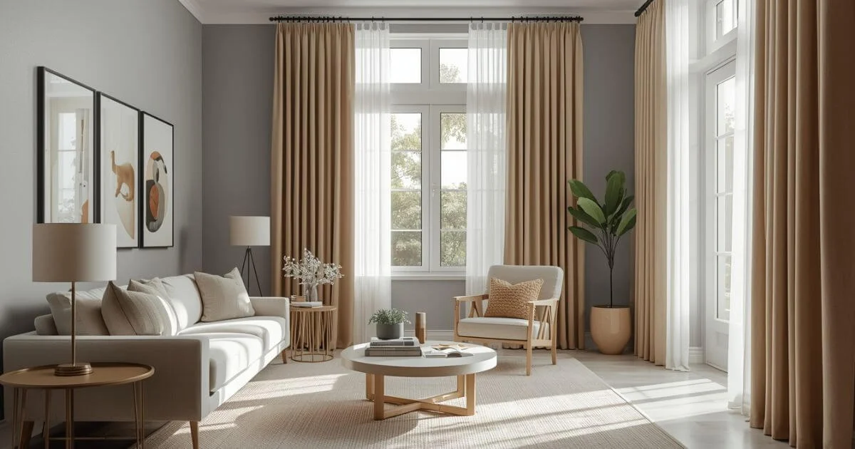 Best curtain colors for grey walls in a bright and stylish modern living room