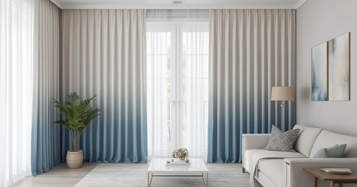 Ombre curtains adding soft color transition and style to a modern living room