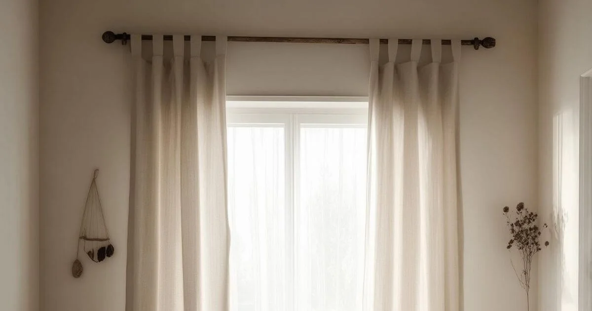 Tab top curtains with fabric loops in a casual living room